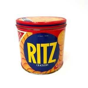 Vintage‎ Ritz Crackers Nabisco Tin Cracker Keeper Red Metal Advertising Canister